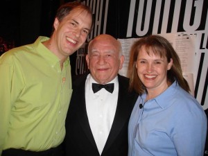 Steve Russell and Kobi Shaw with Ed Asner on Tonight Show